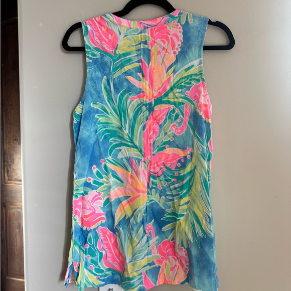 Lilly Pulitzer Tropical Floral Sleeveless Pintuck Top M Resort Vacation Chic - Picture 4 of 5